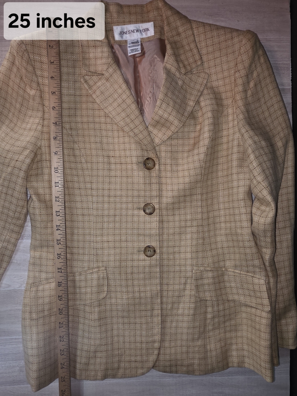 Vintage 1990s Jones New York Sz 4 Women's Beige Plaid Tailored Jacket - Picture 6 of 9